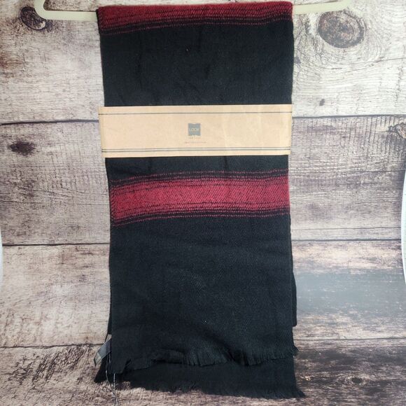 Look By M 22 x 82" Blanket Shawl Wrap NEW Acrylic Fringe Black Red Stripe Scarf - Picture 2 of 8